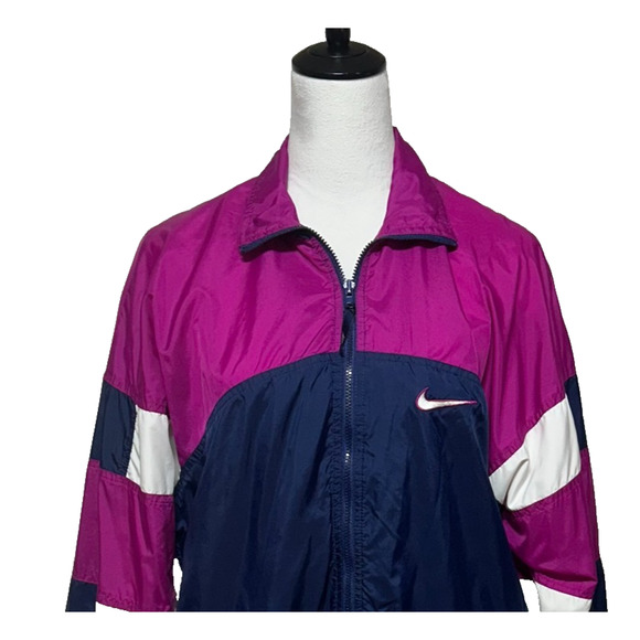 Vintage Nike Jacket Womens Medium Blue Purple Full Zip Windbreaker Big Swoosh - Picture 5 of 11